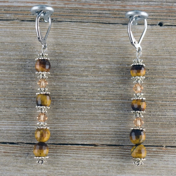 Tiger Eye & Swarovski Necklace & Earring Set - Picture 2 of 4